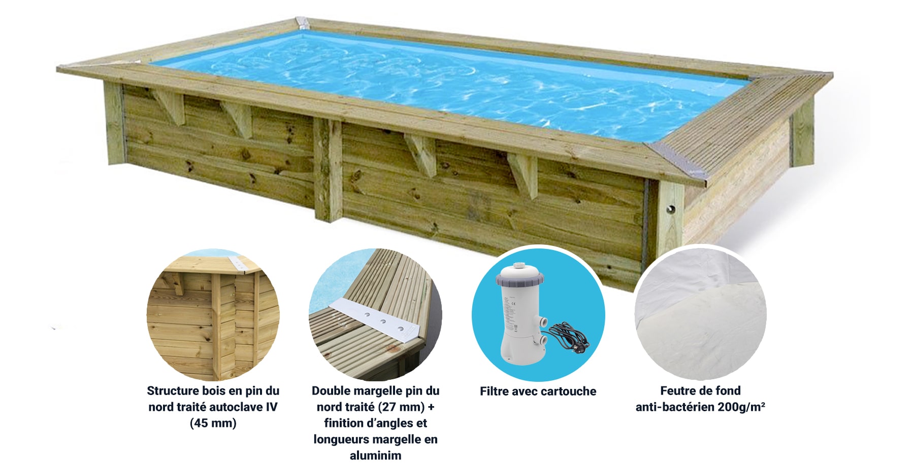 Piscine en bois rectangulaire Azura 200 x 350 cm - H 71 cm UBBINK