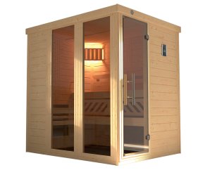 Sauna d'intérieur traditionnel KEMI Panorama 1 | 5 places | Poêle 6,8 KW | 162 x 193 - H 200 cm