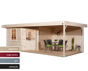 Sauna d'extérieur traditionnel SALO | 5 places | Poêle 6,8 KW au choix | 298 x 298 + auvent 295 cm