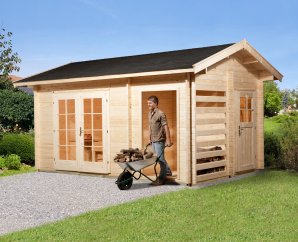 Abri de jardin en bois 150 | 12,8 m² | Aspect brut | 28 mm d'épaisseur