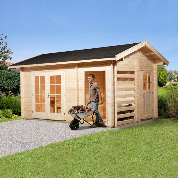 Abri de jardin en bois 150 | 12,8 m² | Aspect brut | 28 mm d'épaisseur