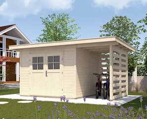 Abri de jardin en bois 179A | 4,6 à 5,3 m² | Bûcher 3,6 m² | Aspect brut | 28 mm d'épaisseur