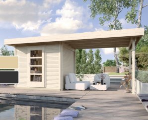Pool House en bois 172 WekaLine | 4 à 8,5 m² + Auvent 3 à 8,8 m² | 2 coloris | 28 mm d'épaisseur