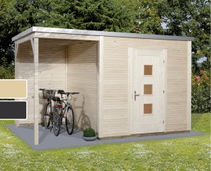 Pool House en bois 413 WekaLine | 5,8 à 8,4 m² + Auvent 3,4 à 8,6 m² | 2 coloris | 45 mm d'épaisseur