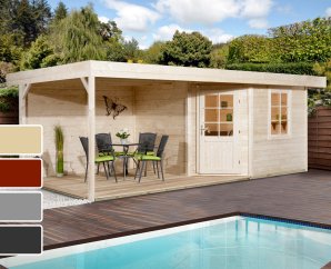 Pool House en bois 213+ | 5,3 à 8,5 m² + Auvent 3,6 à 8,8 m² | 4 coloris | 28 mm d'épaisseur