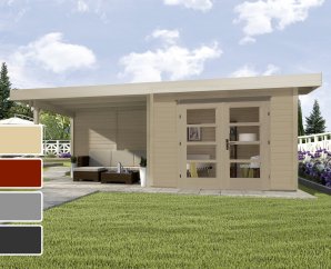 Pool House en bois 126 | 6,7 à 8,5 m² + Auvent 3,4 à 8,7 m² | 4 coloris | 28 mm d'épaisseur