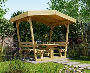 Banc / tonnelle autoportante en bois 662 | Traité autoclave | 300 x 203 x 238 cm