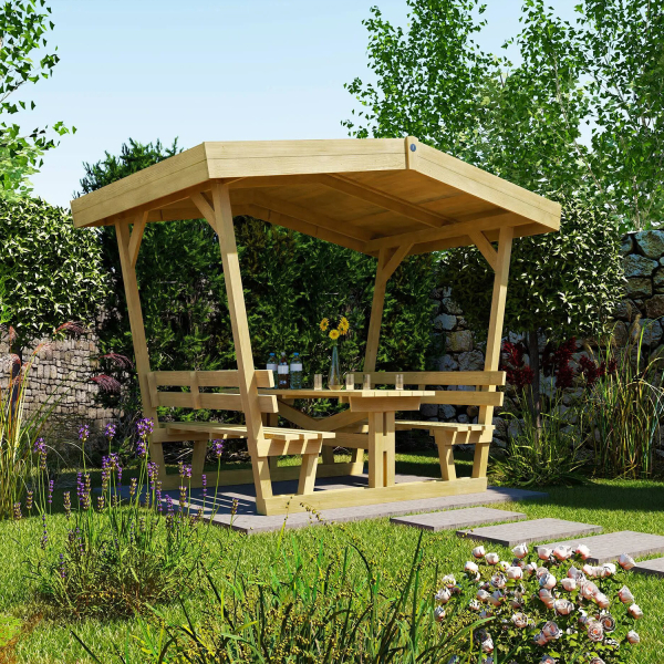 Banc / tonnelle autoportante en bois 662 | Traité autoclave | 300 x 203 x 238 cm