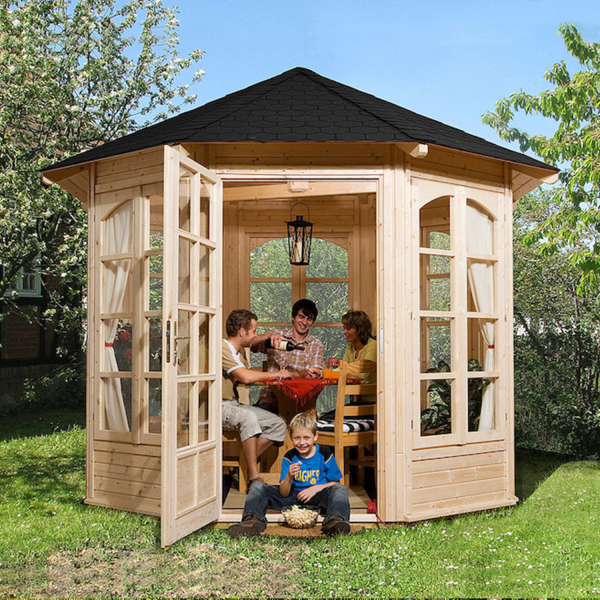 Tonnelle autoportante en bois 234B | Aspect brut | 365 x 336 cm