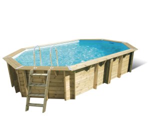 Piscine en bois octogonale allongée AZURA 400 x 610 cm - H 130 cm UBBINK