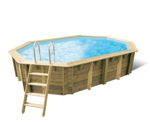 Piscine en bois octogonale allongée AZURA 355 x 490 cm - H 130 cm UBBINK