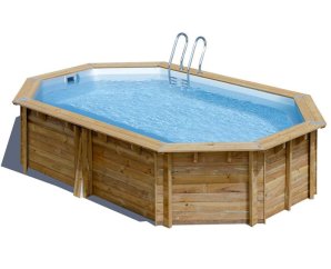Piscine en bois octogonale allongée Cannelle 551 x 351 cm - H 119 cm - SUNBAY