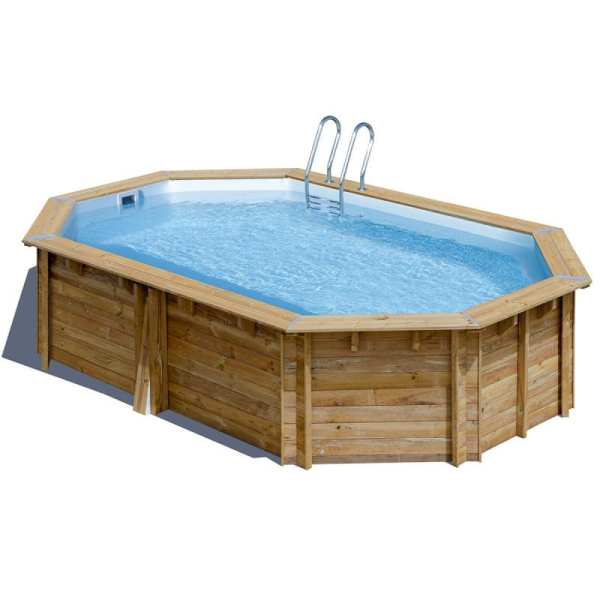 Piscine en bois octogonale allongée Cannelle 551 x 351 cm - H 119 cm - SUNBAY