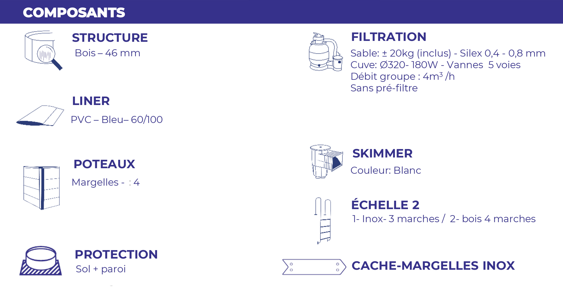 Piscine en bois carrée Carra 305 x 305 cm - H 119 cm - SUNBAY