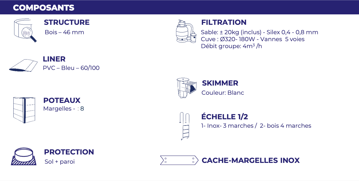 Piscine en bois octogonale allongée GRENADE 2 - 436 x 336 cm / H 117 cm - SUNBAY