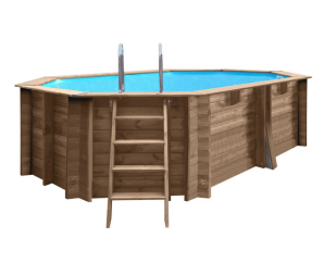 Piscine en bois octogonale allongée GRENADE 2 - 436 x 336 cm / H 117 cm - SUNBAY