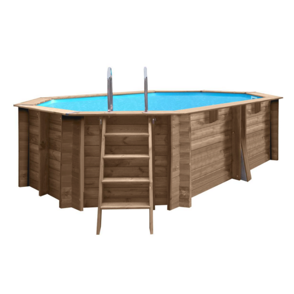 Piscine en bois octogonale allongée GRENADE 2 - 436 x 336 cm / H 117 cm - SUNBAY