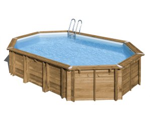 Piscine en bois octogonale allongée SAFRAN 2 - 620 x 395 cm / H 136 cm - SUNBAY