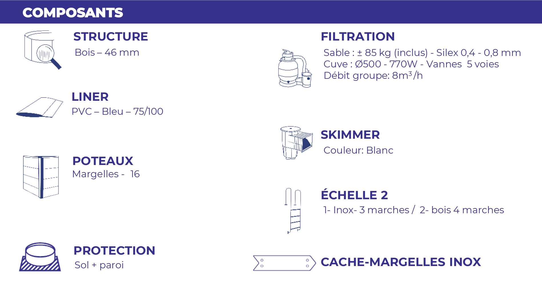 Piscine en bois octogonale allongée SAFRAN 2 - 620 x 395 cm / H 136 cm - SUNBAY