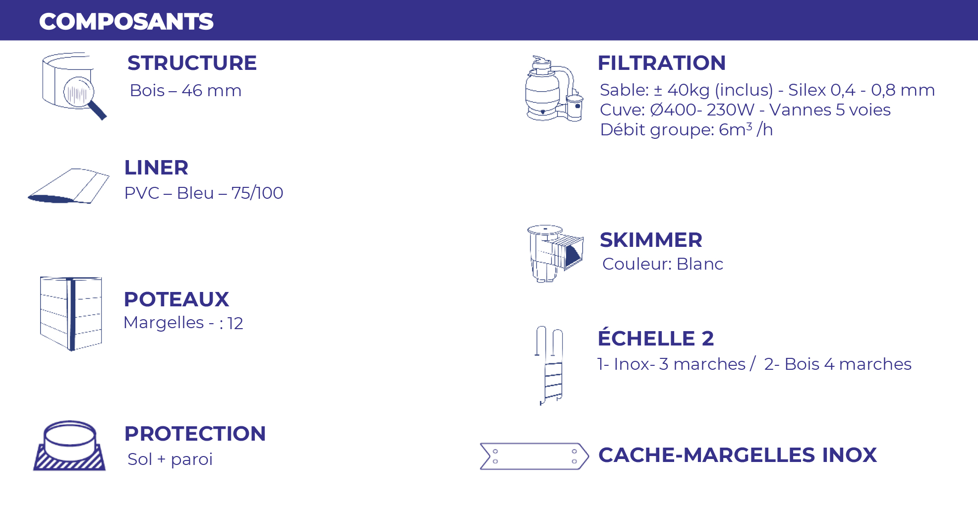 Piscine en bois octogonale VIOLETTE 2 - Ø500 cm - H 127 cm - SUNBAY