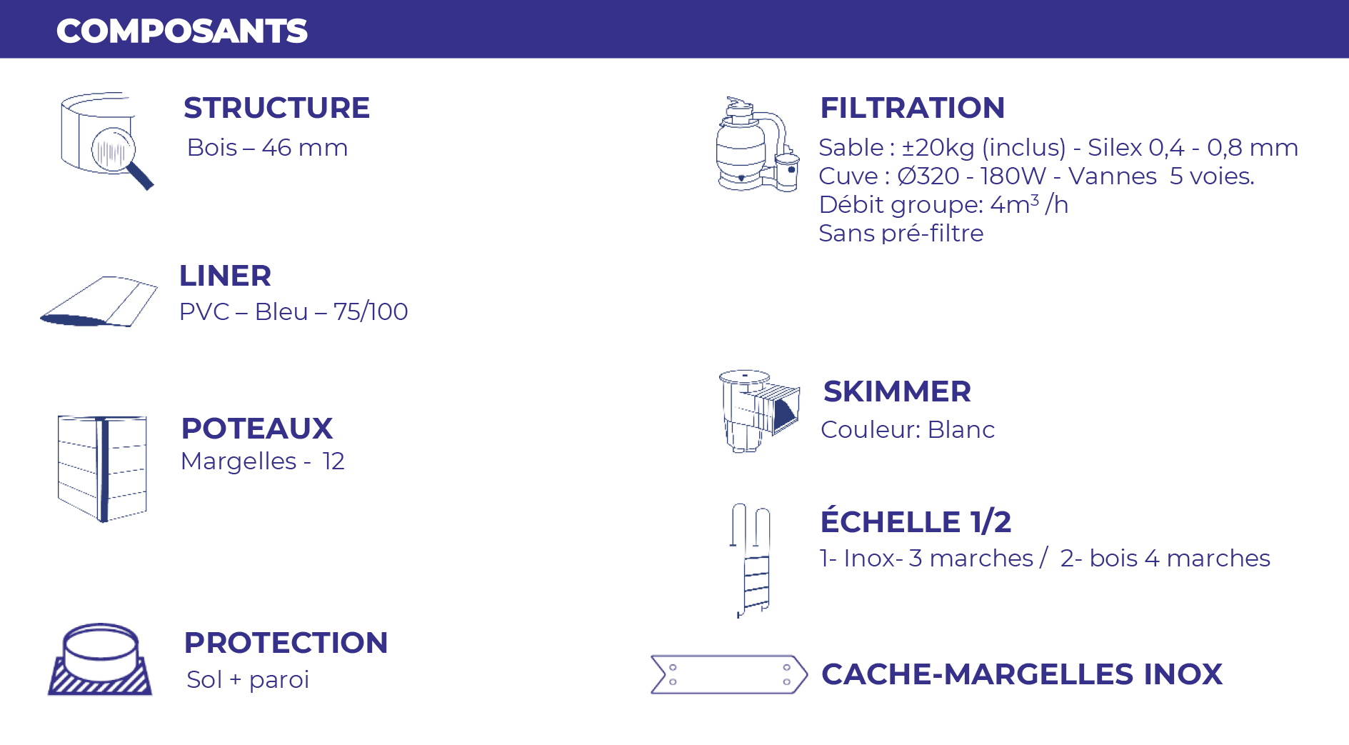 Piscine en bois rectangulaire MARBELLA 2 - 420 x 270 cm - H 117 cm - SUNBAY