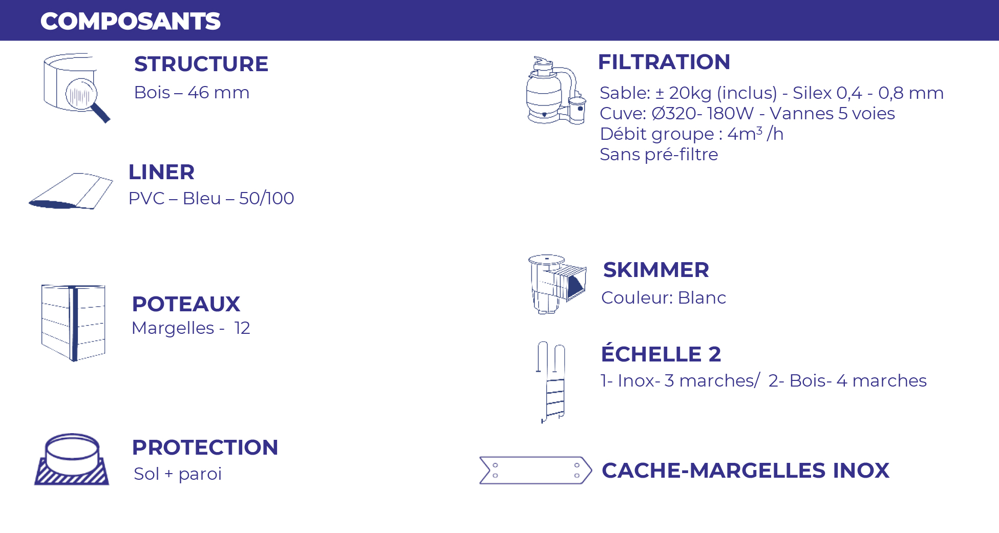 Piscine en bois hexagonale VANILLE 2 Ø400 cm - H 119 cm - SUNBAY