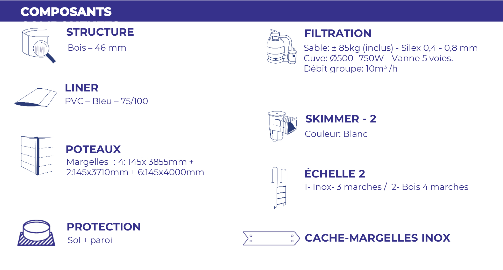 Piscine en bois rectangulaire MINT 1010 x 418 cm - H 146 cm - SUNBAY