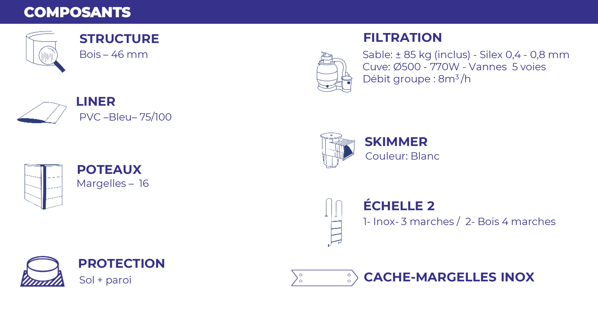 Piscine en bois octogonale allongée VERMELA - 672 x 472 cm / H 146 cm - SUNBAY