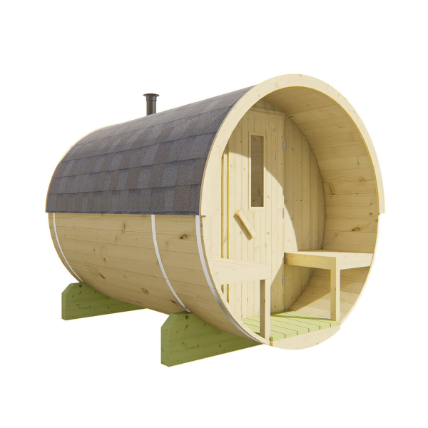 Sauna d'extérieur Tonneau | 4 places | Poêle au choix | Ø195 x 250