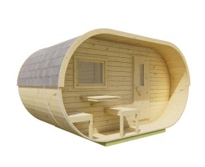 Sauna d'extérieur Tonneau ovale en pin | 4 places | Poêle au choix | 405 x 240 - H 190 cm