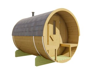 Sauna d'extérieur Tonneau en pin Thermowood | 4 places | Poêle au choix | Ø195 x 250