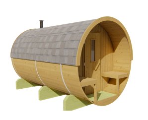 Sauna d'extérieur Tonneau en pin Thermowood | 4 places | Poêle au choix | Ø215 x 350