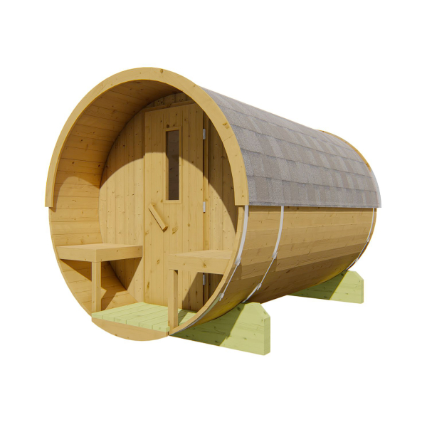 Sauna d'extérieur Tonneau en pin Thermowood | 4 places | Poêle au choix | Ø195 x 300