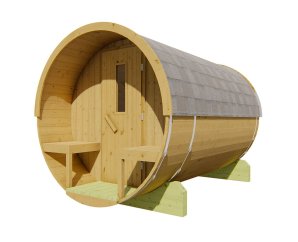 Sauna d'extérieurTonneau en pin Thermowood | 4 places | Poêle au choix | Ø215 x 400