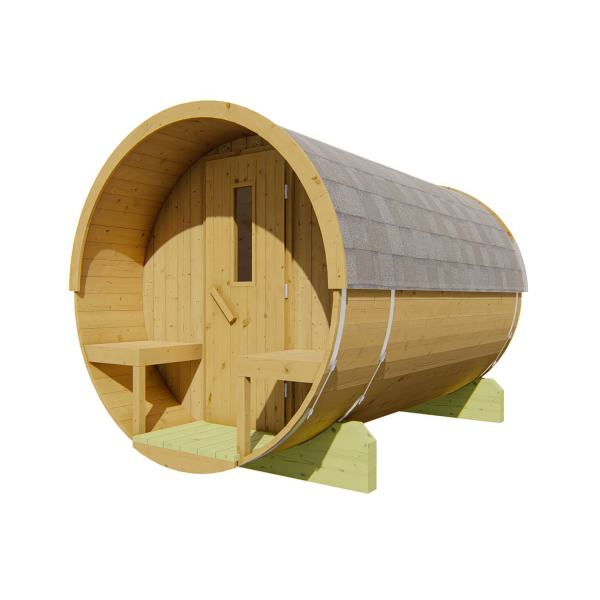 Sauna d'extérieurTonneau en pin Thermowood | 4 places | Poêle au choix | Ø215 x 400