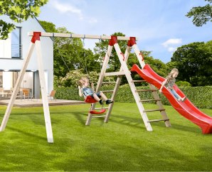 Portique balançoire double avec toboggan Tabaluga – Weka