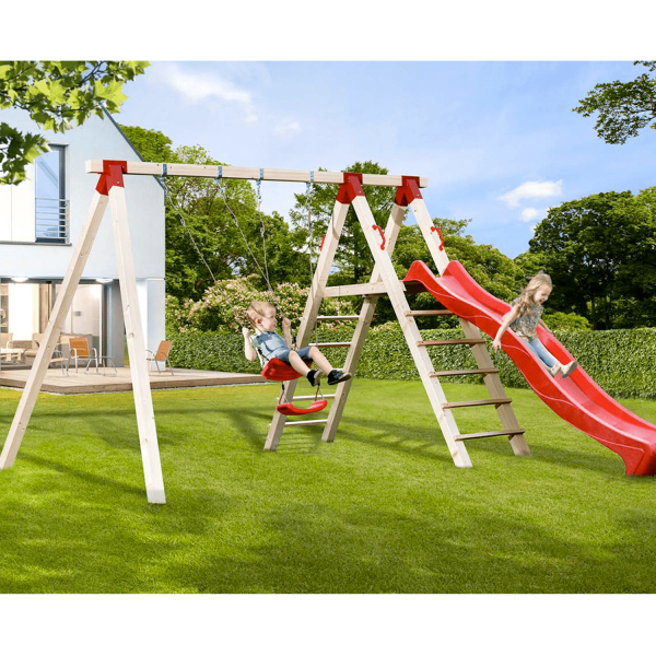 Portique balançoire double avec toboggan Tabaluga – Weka