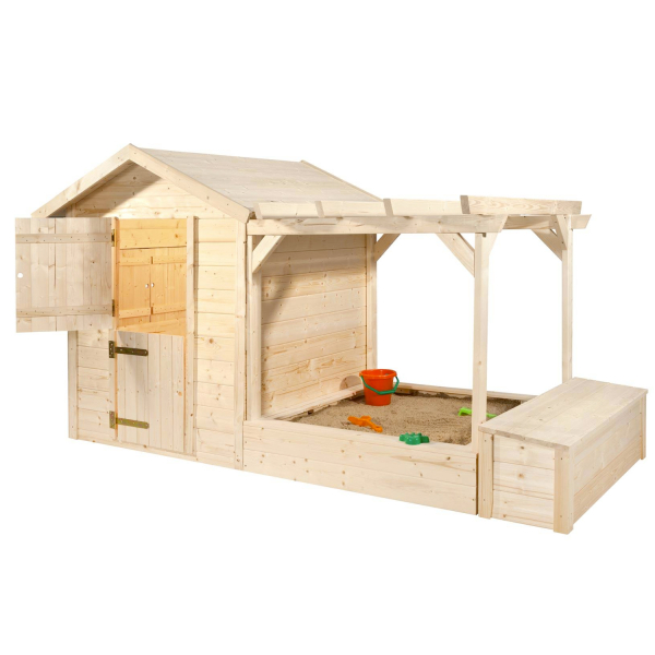 Maison de jardin en bois pour enfant avec bac à sable et pergola - Weka