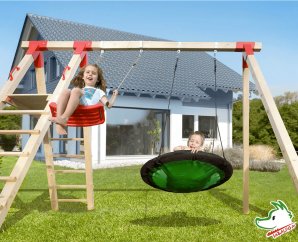 Portique balançoire de jardin double avec plateforme – Weka