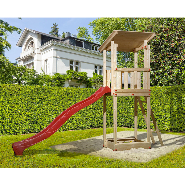 Aire de jeu extérieure avec toit 1 pente avec toboggan et bac à sable – Weka