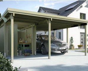 Carport en bois XL avec remise de jardin intégrée -  5,1 x 6 m - Weka