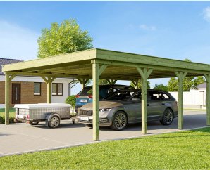 Carport en bois XXL autoportant 2 voitures -  6 x 8,1 m - Weka