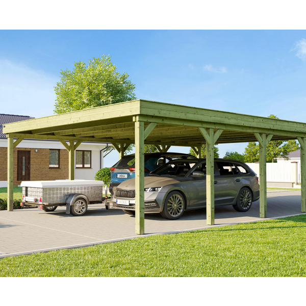 Carport en bois XXL autoportant 2 voitures -  6 x 8,1 m - Weka