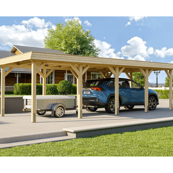 Abri de voiture en bois autoportant - 3,3 x 8,3 m - Weka