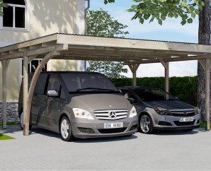 Carport voiture double en bois autoporté avec arche – 5 x 5 m -  Weka