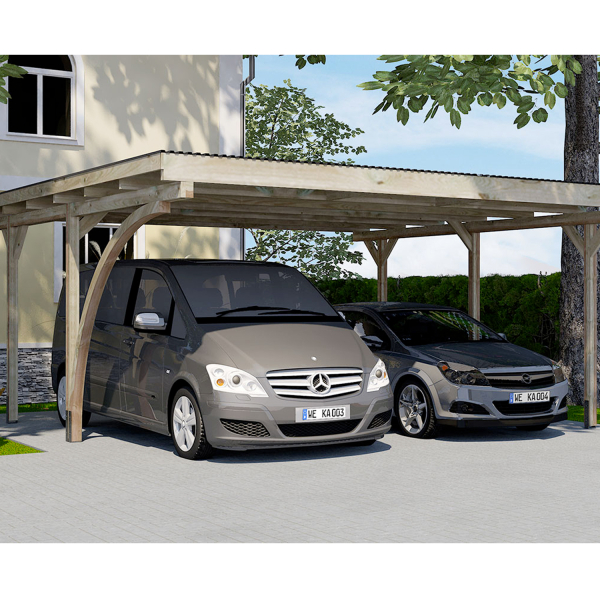 Carport voiture double en bois autoporté avec arche – 5 x 5 m -  Weka