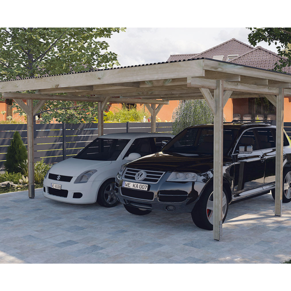 Abri pour voiture double en bois autoporté – 5 x 5 m -  Weka