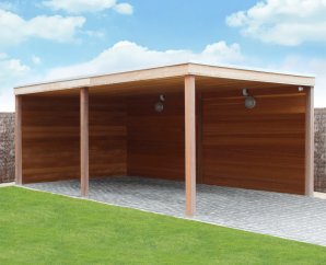 Carport en bois exotique Iroko autoportant de 15 à 30 m2