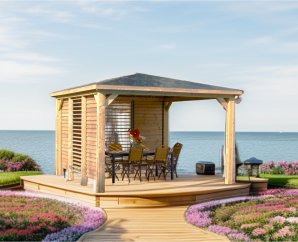 Tonnelle en bois Blueterm 2 parois 3,50 x 3,50 m – HABRITA