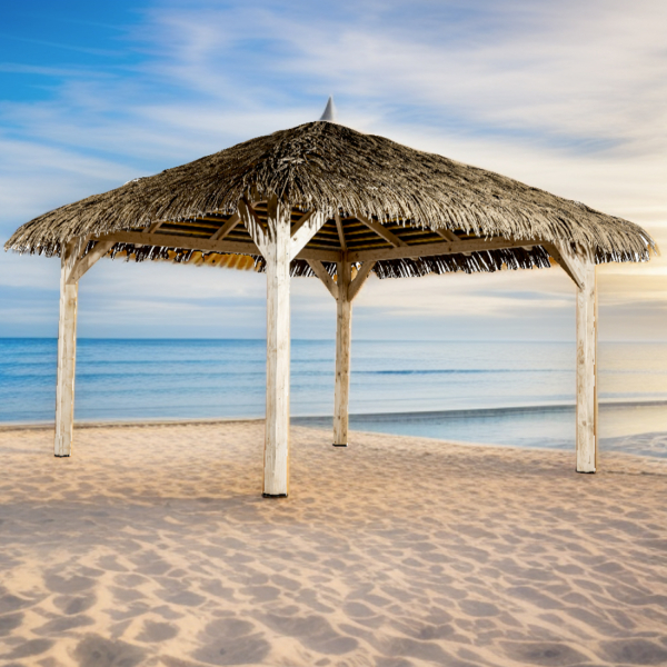 Tonnelle piscine avec toiture paillote 3,94 x 3,94 m – HABRITA